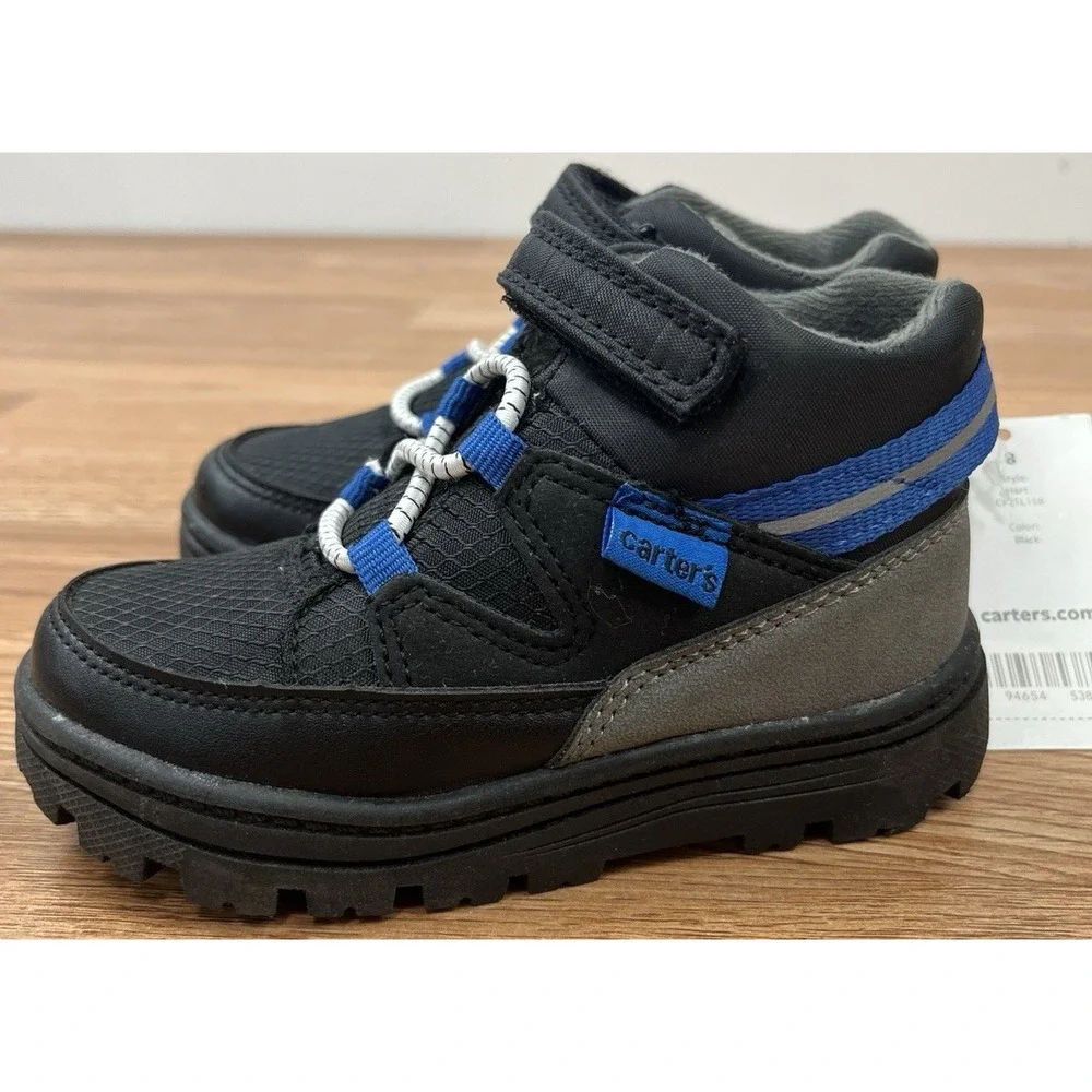 Carter's Hart Winter Boots Toddler Boys Size 8 Black Hook & Loop Closure NEW